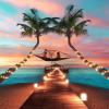 Voyage de noces couple suspendu palmiers